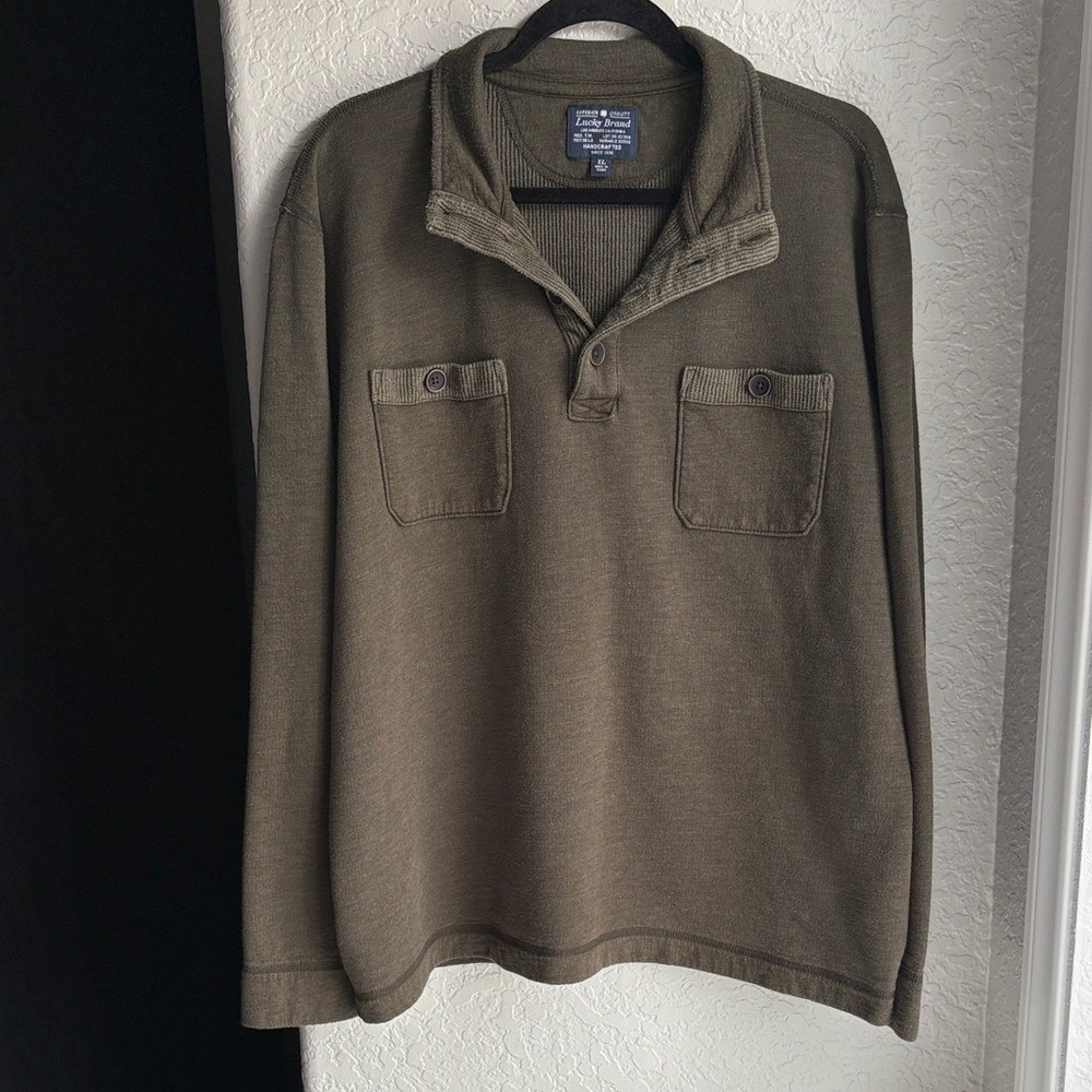 Lucky Brand Men's Olive Mock-Neck Cozy Soft Oversized Pullover Button Sweater XL